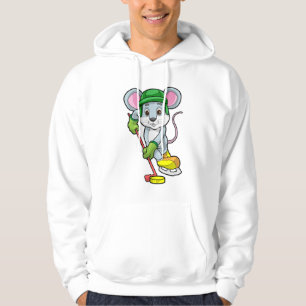 Muis op Ice hockey met ijshockeystick Hoodie