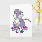 Muis op Ice hockey met ijshockeystick Kaart (Gele Bloem)