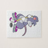 Muis op Ice hockey met ijshockeystick Legpuzzel (Horizontaal)