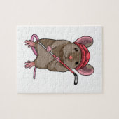 Muis op Ice hockey met ijshockeystick Legpuzzel (Horizontaal)