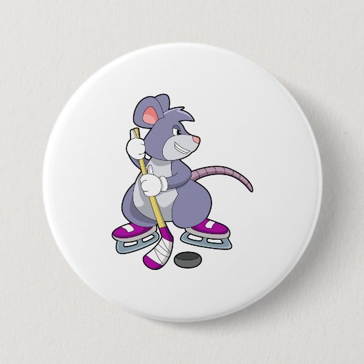 Muis op Ice hockey met ijshockeystick Ronde Button 7,6 Cm (Voorkant)