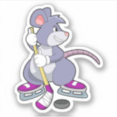 Muis op Ice hockey met ijshockeystick Sticker (Voorkant)