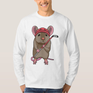 Muis op Ice hockey met ijshockeystick T-shirt