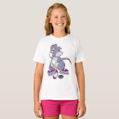 Muis op Ice hockey met ijshockeystick T-shirt (Voorkant volledig)