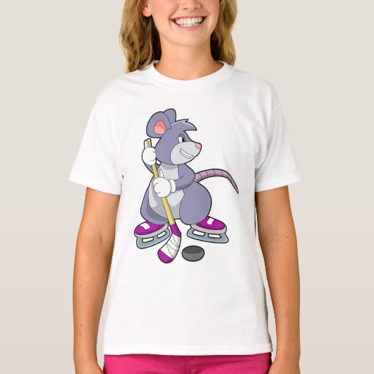 Muis op Ice hockey met ijshockeystick T-shirt (Voorkant)