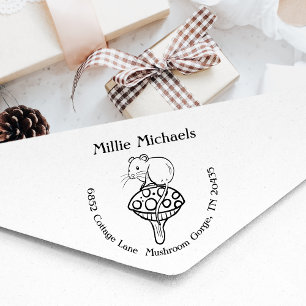 Muis op paddestoel retouradres rubberstempel