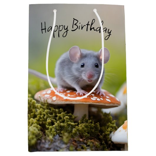 Muis op paddestoel Verjaardag Medium Cadeauzakje (Voorkant)