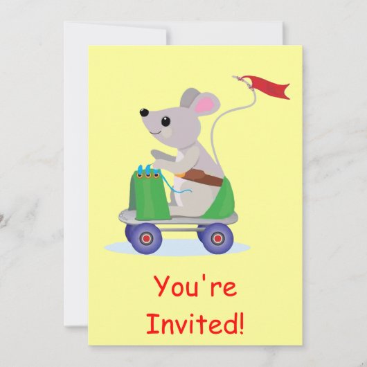 Muis op Schaats Scooter Invitation Kaart (Voorkant)
