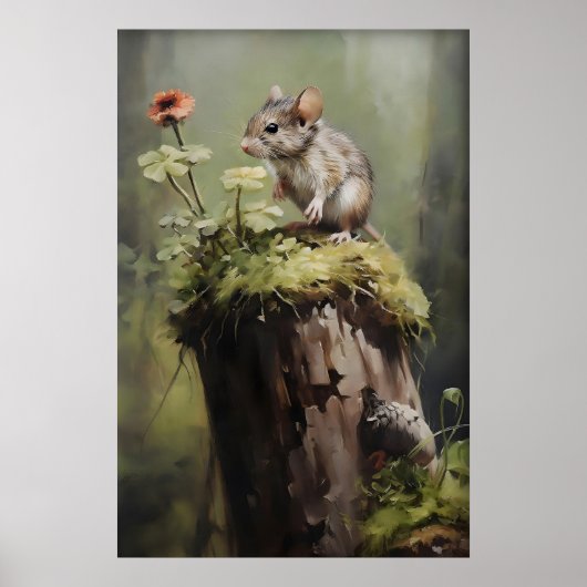 Muis op Stomp Bosprint, Donkere Academie Dier Poster (Voorkant)