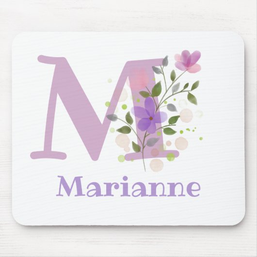 Muis Pad Initial Plus Naam & Bloemen Ontwerp Muismat (Voorkant)
