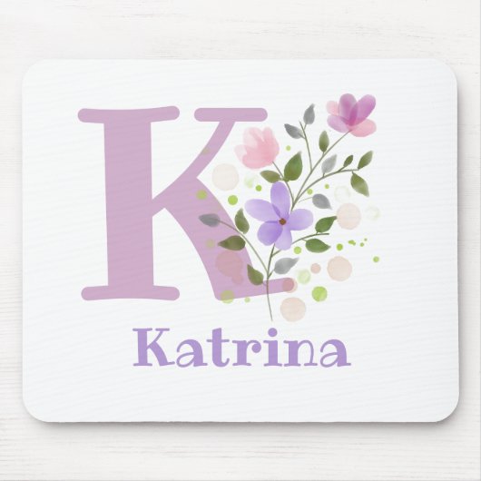 Muis Pad Initial Plus Naam & Bloemen Ontwerp Muismat (Voorkant)