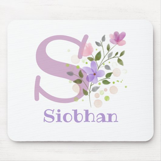 Muis Pad Initial Plus Naam & Bloemen Ontwerp Muismat (Voorkant)