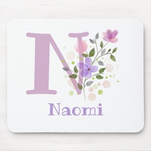 Muis Pad Initial Plus Naam & Bloemen Ontwerp Muismat (Voorkant)