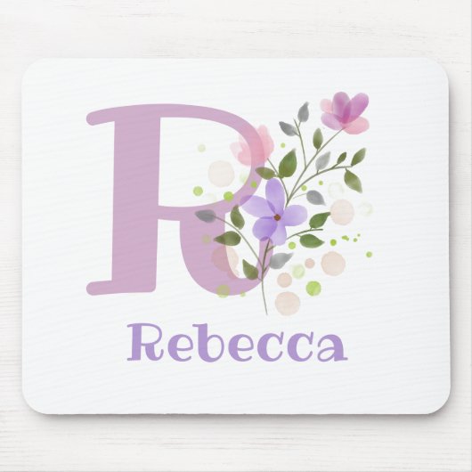 Muis Pad Initial Plus Naam & Bloemen Ontwerp Muismat (Voorkant)