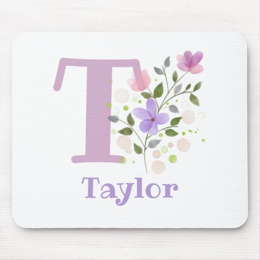 Muis Pad Initial Plus Naam & Bloemen Ontwerp Muismat (Voorkant)