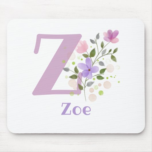 Muis Pad Initial Plus Naam & Bloemen Ontwerp Muismat (Voorkant)