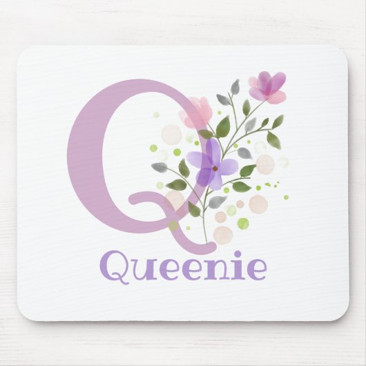 Muis Pad Initial Plus Naam & Bloemen Ontwerp Muismat (Voorkant)