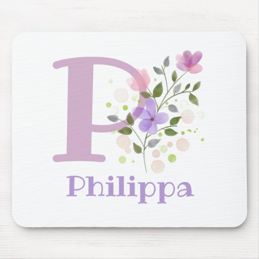Muis Pad Initieel Plus Naam & Bloemen Ontwerp Muismat (Voorkant)
