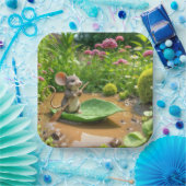 Muis Roeien Een Green Leaf Boat Papieren Bordje (Feest)