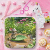 Muis Roeien Een Green Leaf Boat Papieren Bordje (Feest)