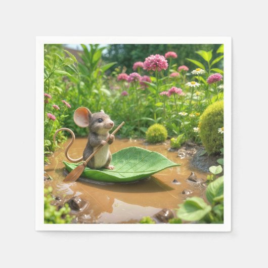 Muis Roeien Een Green Leaf Boat Servet (Voorkant)