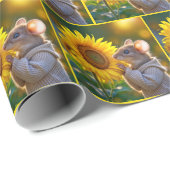 Muis ruikt een herfst zonnebloem cadeaupapier (Rol Hoek)