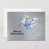 Muis Schaatsen Zilver Metaal Kerst Briefkaart (Voorkant / Achterkant)