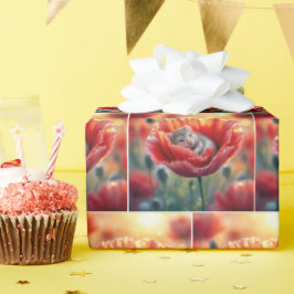 Muis slapen in een rode papaver bloem cadeaupapier