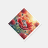 Muis slapen in een rode papaver bloem servet (Hoek)