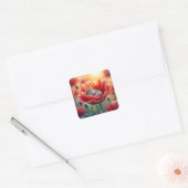 Muis slapen in een rode papaver bloem vierkante sticker (Envelop)