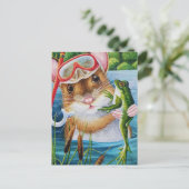 Muis Snorkel & Masker met Bullfrog Waterverf Art Briefkaart (Staand voorkant)