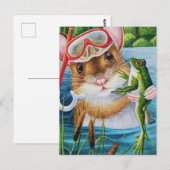 Muis Snorkel & Masker met Bullfrog Waterverf Art Briefkaart (Voorkant / Achterkant)