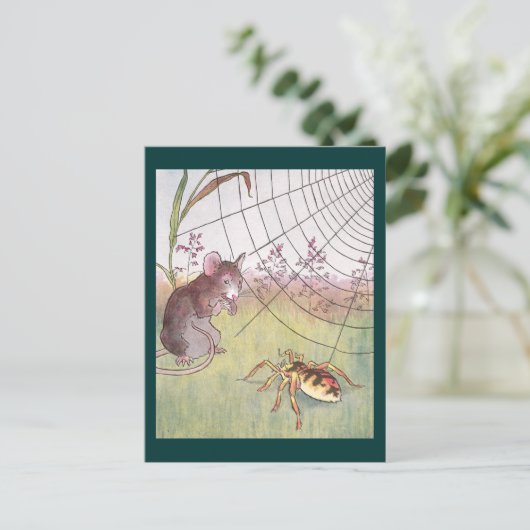 Muis, spin en web in de weide briefkaart (Staand voorkant)