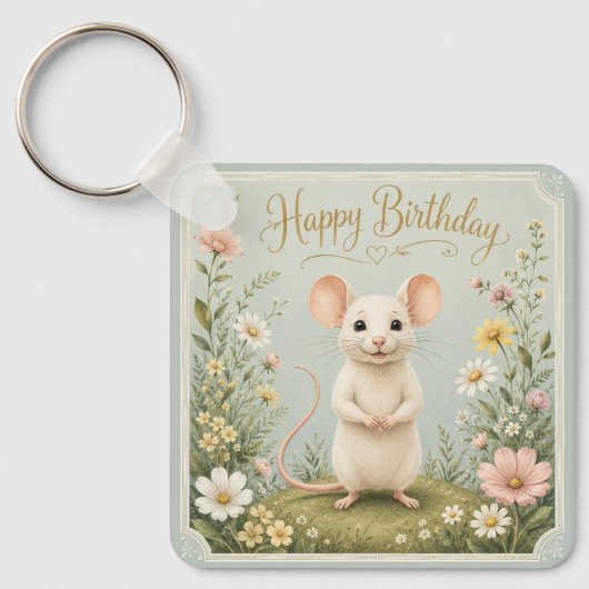 Muis Tuin Verjaardag Sleutelhanger (Voorkant)