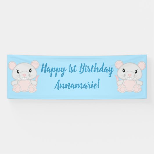 Muis verjaardagsfeestje spandoek (Horizontaal)