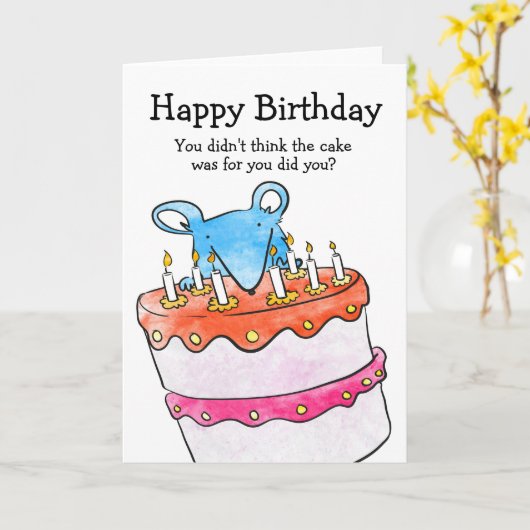 Muis verjaardagstaart kaart (Gele Bloem)