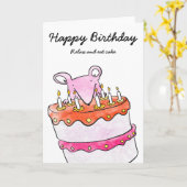 Muis verjaardagstaart kaart (Gele Bloem)