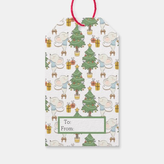 Muis Versieren van een kerstboom Cadeaulabel (Achterkant)