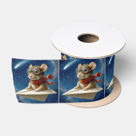 Muis vliegen in een papieren vliegtuig satijnen lint