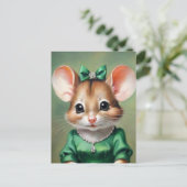  Muis w / Groene Jurk Art Briefkaart (Staand voorkant)
