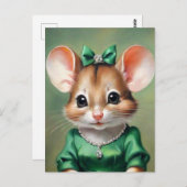  Muis w / Groene Jurk Art Briefkaart (Voorkant / Achterkant)