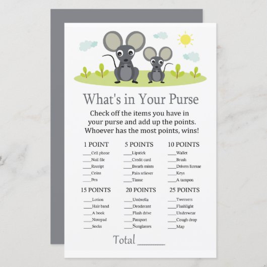 Muis Wat zit er in je baby shower met handtas (Voorkant / Achterkant)