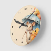 Muisblauwe paraplu sinaasappel bloemen oude  pap ronde klok (Hoek)