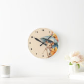 Muisblauwe paraplu sinaasappel bloemen oude  pap ronde klok (Huis)