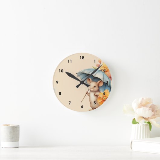 Muisblauwe paraplu sinaasappel bloemen oude  pap ronde klok (Huis)