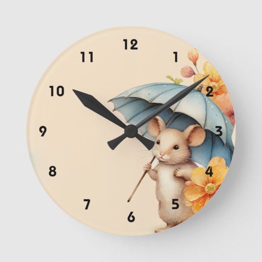 Muisblauwe paraplu sinaasappel bloemen oude  pap ronde klok (Voorkant)