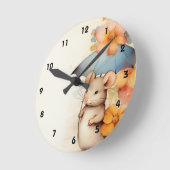 Muisblauwe paraplu sinaasappel en blauwe bloemen ronde klok (Hoek)