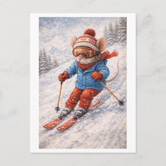 Muiscarrière als skiër briefkaart (Voorkant)