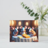Muisfamilie aan de eettafel briefkaart (Staand voorkant)