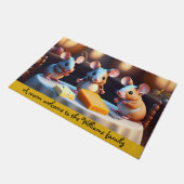 Muisfamilie aan de eettafel deurmat (Schuin)